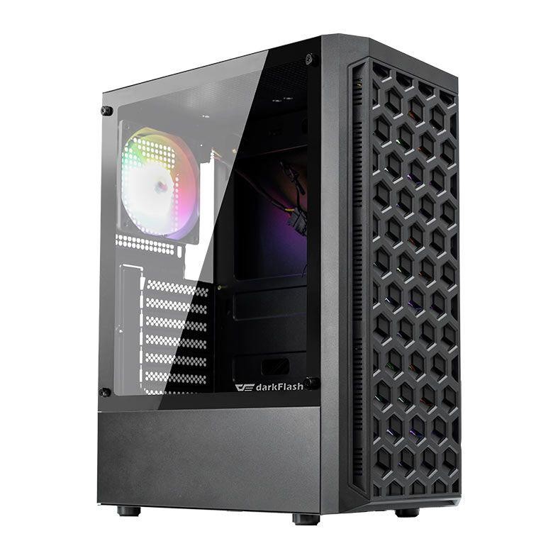 Gabinete Gamer Aigo DarkFlash DK300, Mid-Tower, Lateral de Vidro, Com 4 Fans, Preto, DK300-BK