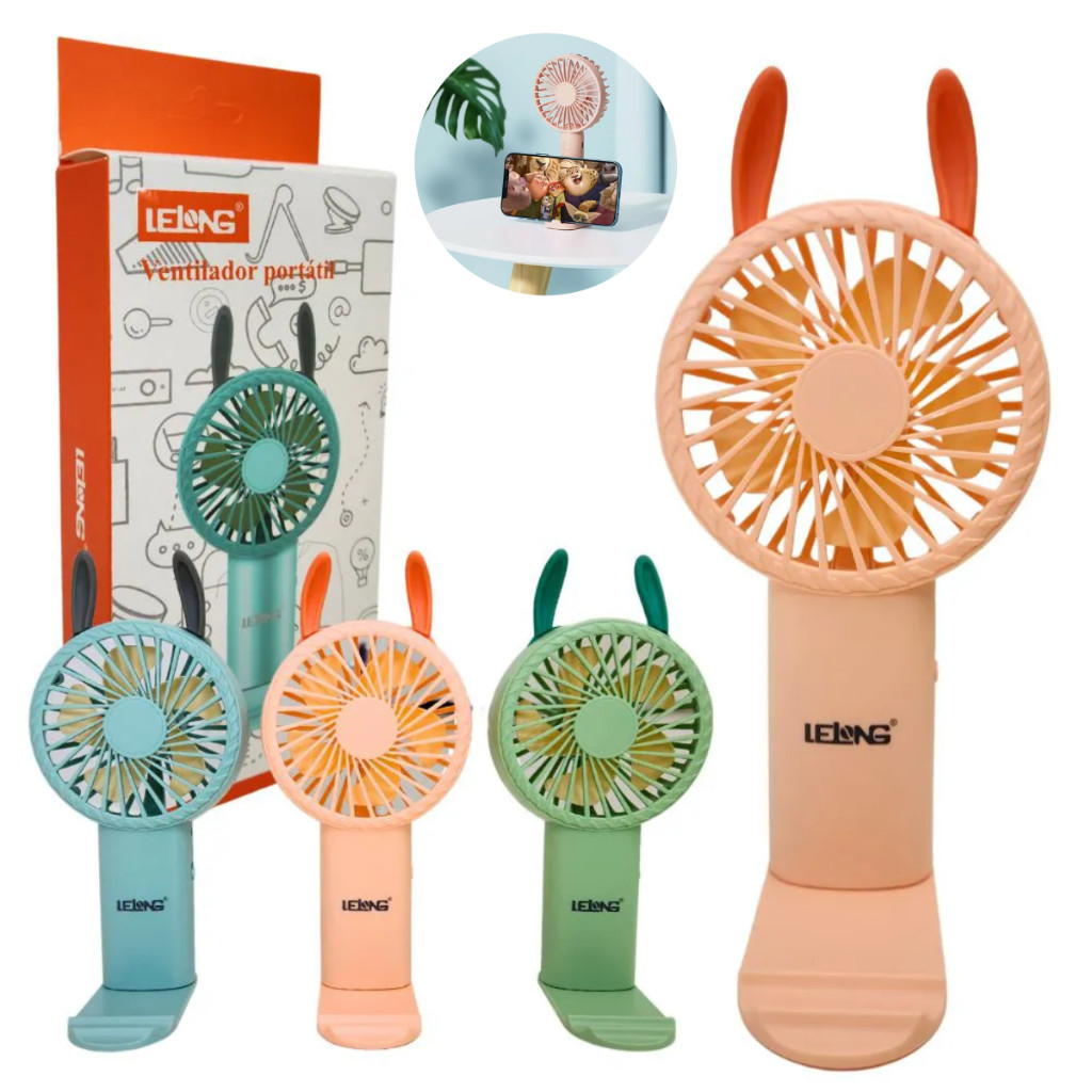 Mini Ventilador de mão e mesa Portátil e Silencioso/Recarregável com Usb e Suporte Celular