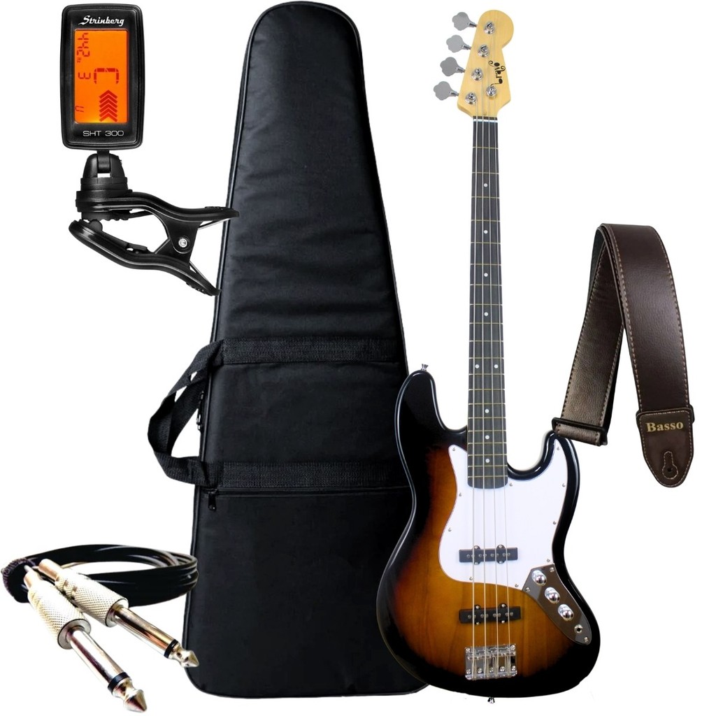 Kit Contra Baixo Bravo 4 Cordas Bb100 Passivo Jazz Bass + Acessórios
