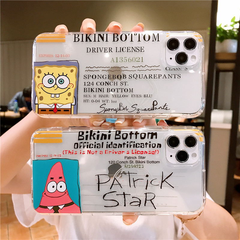 Capinha 11/12/13/14/15/16Pro max Capa macia transparente Patrick Estrela & Bob Esponja Casal Capa de telefone Proteção d