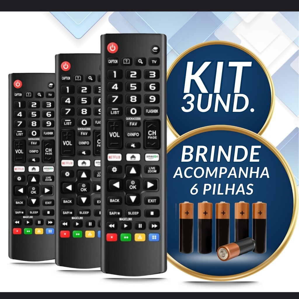 Kit 3 Controle Remoto Compatível para LG Smart Tv 4k