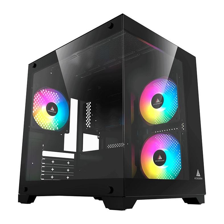 Gabinete Gamer Acegeek Gimli, Rainbow, Mid-Tower, Lateral de Vidro, Com 3 Fans, Preto AG-GIMLI-BK-3F