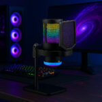 Microfone Condensador RGB Gamer com Redução de Ruído Conexão Tipo C Profissional Cardioide