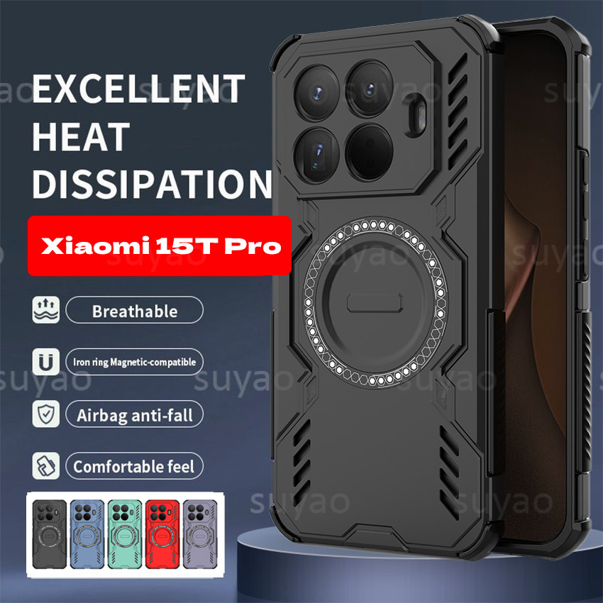 Para Xiaomi 15TPro 15T Pro 2025 Armor Phone Case Atração Magnética Anel De Dissipação De Calor Invólucro Xiaomi15TPro Xi