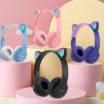 Fones de ouvido de gato com LED sem fio Bluetooth para gatinhos alex