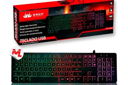 Teclado Mecânico USB Plug e Play com LED Retroiluminado 107 Teclas Compatível com Windows Mac Linux