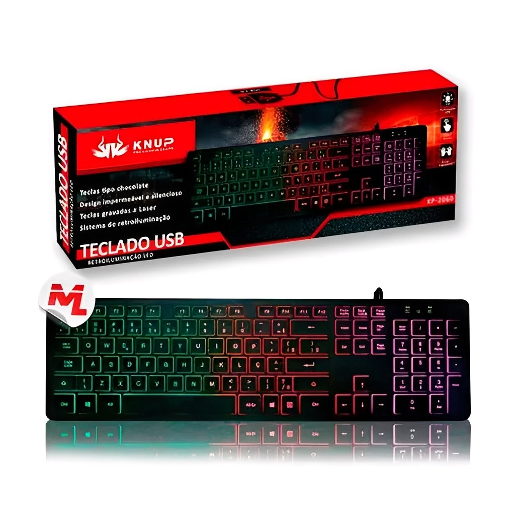 Teclado Mecânico USB Plug e Play com LED Retroiluminado 107 Teclas Compatível com Windows Mac Linux