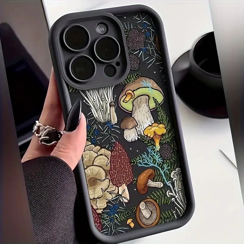 Capinha Capa De Silicone Anti-impacto Cogumelo Colorido Para iPhone 11 12 13 14 15 16 Pro Max Plus Normal Case