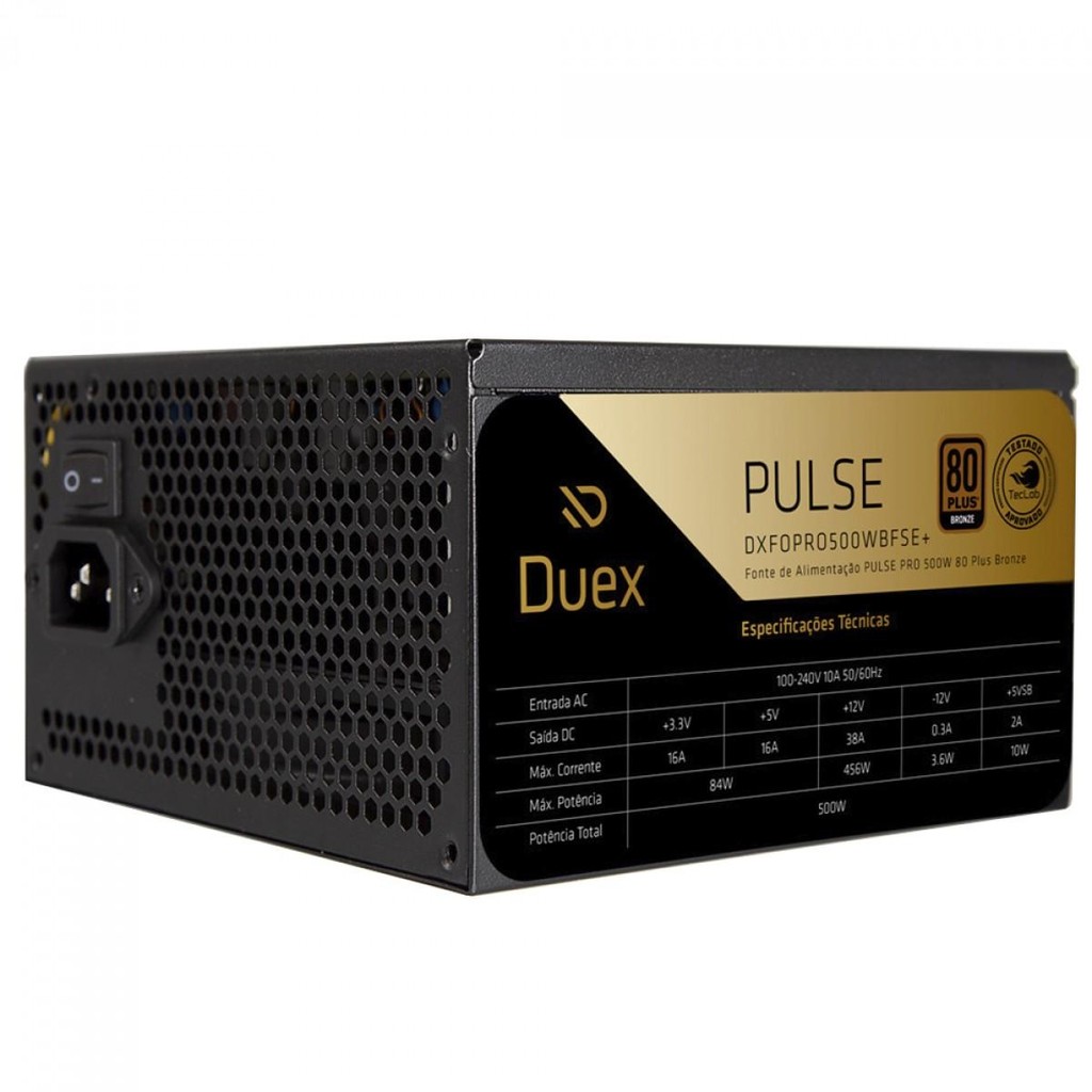 Fonte Duex Pulse Pro, 500W, 80 Plus Bronze, PFC Ativo, Preto