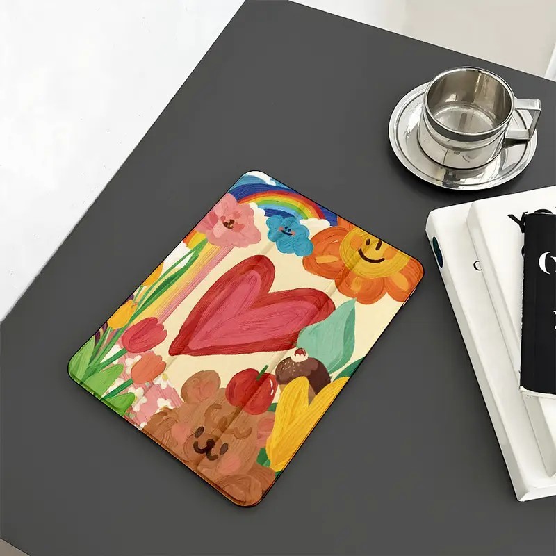 Capa Capinha Silicone Flip Desenho para Tablet Samsung Galaxy Tab S6 Lite A9 PLUS S9 S10 FE PLUS+Case Slot para Caneta