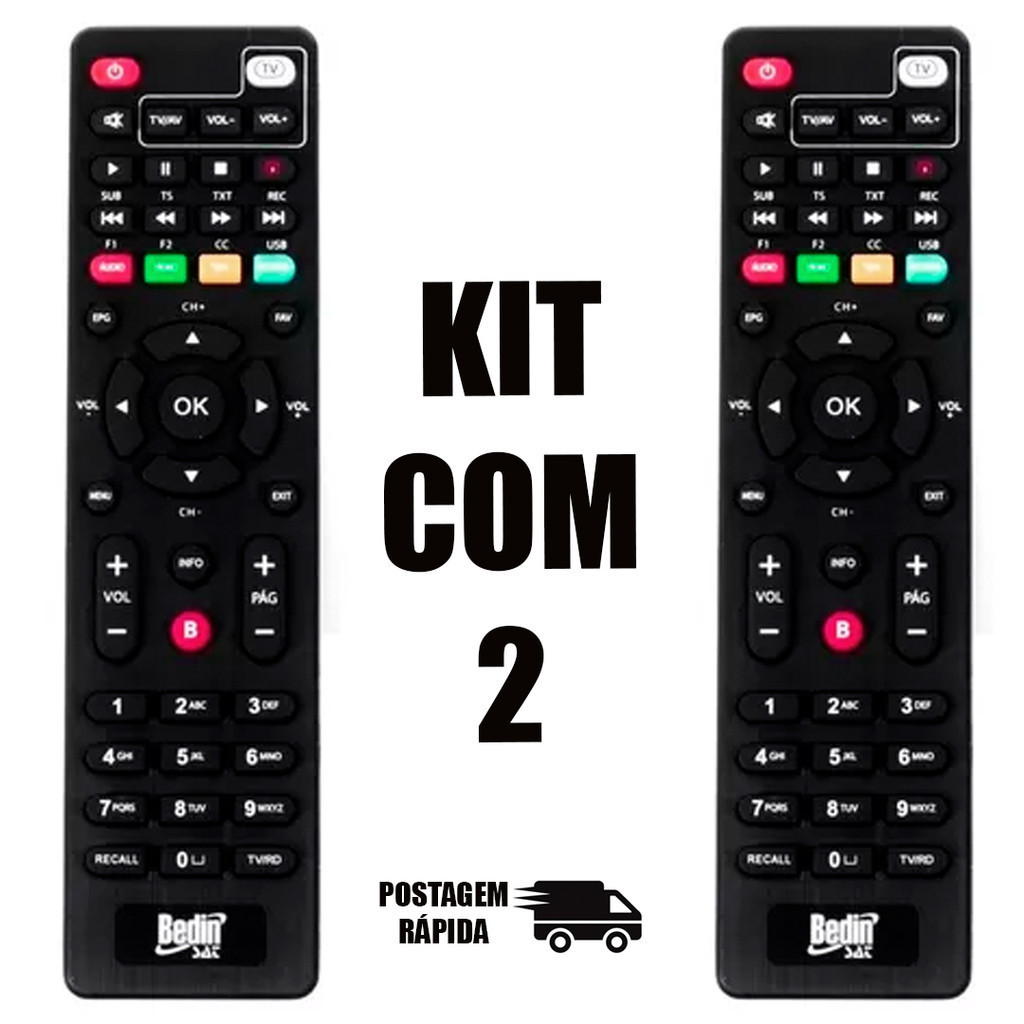 Kit com 2 Controle Remoto Para Bedinsat Bs9900 Bs9900s