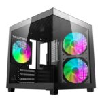 Gabinete Gamer Aigo Luna A275, Rainbow,Mini-Tower, Lateral de Vidro,Com 3 Fans, Preto, AC-A275-B-BR1