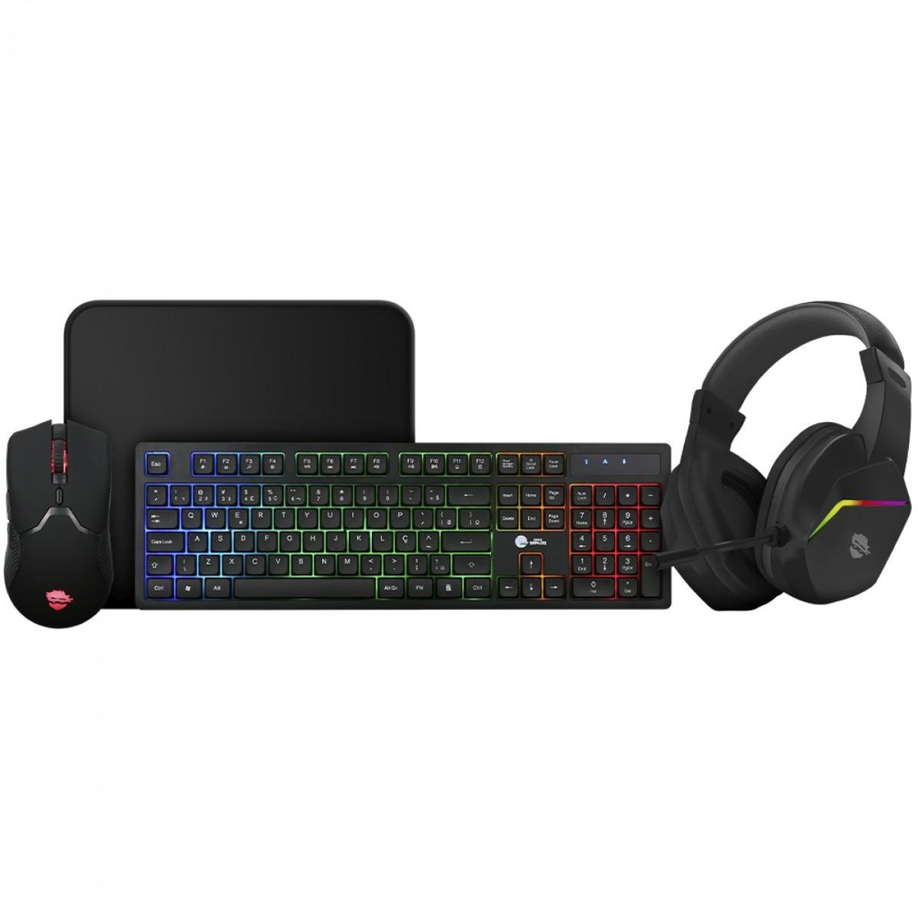 Combo Gamer Ninja Squad 4 Em 1, Headset, Teclado, Mouse e Mousepad, USB, Rainbow, GN-CG-SQTMPHB