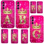 Para Samsung Galaxy A14 5G 4G Capa Traseira Do Telefone Silicone Macio Protetor De Preto Tpu Coroa De Diamante Rosa A B C Cartas