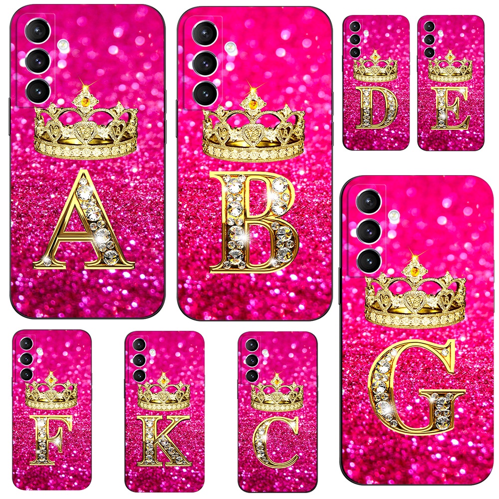 Para Samsung Galaxy A14 5G 4G Capa Traseira Do Telefone Silicone Macio Protetor De Preto Tpu Coroa De Diamante Rosa A B C Cartas
