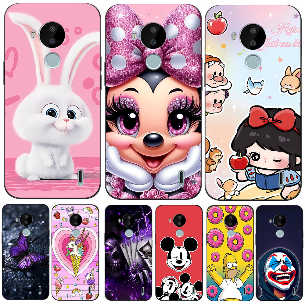 Caso Para nokia c30 Telefone Capa Traseira Silicone Macio Preto Tpu Rosa Engraçado Bonito Dos Desenhos Animados Unicórni